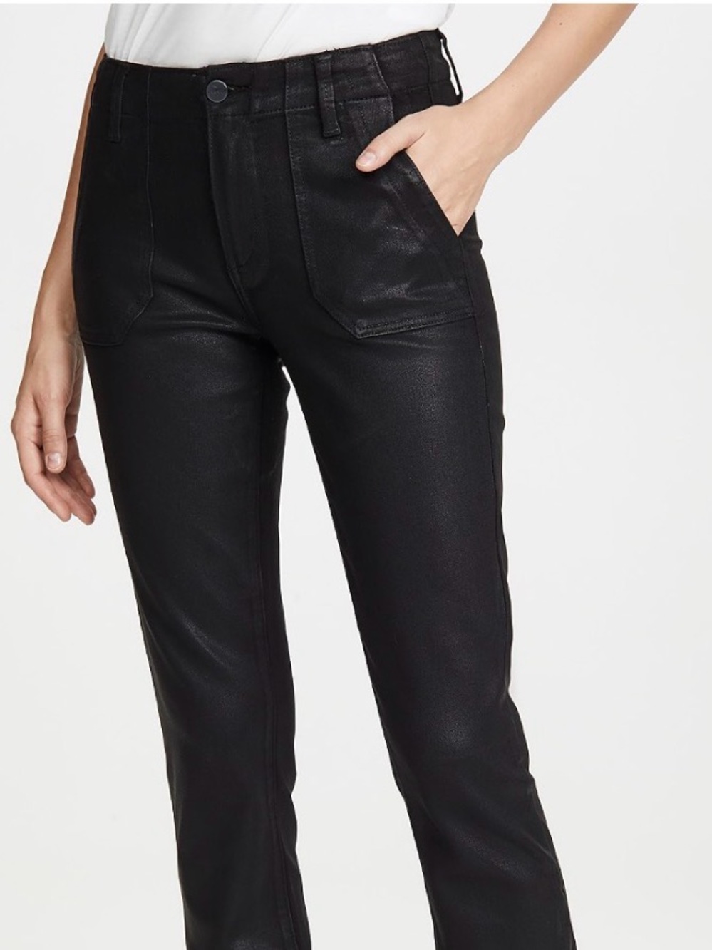 PAIGE Black Straight-Leg Coated Jeans